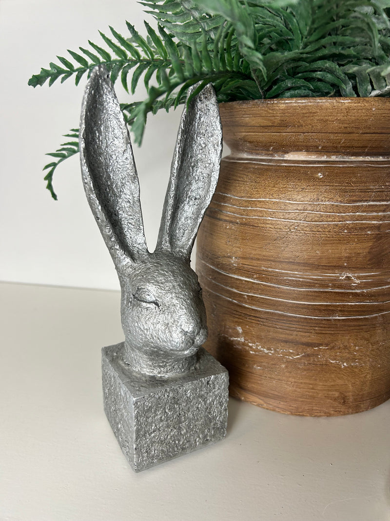 Stone hare rabbit head on stand