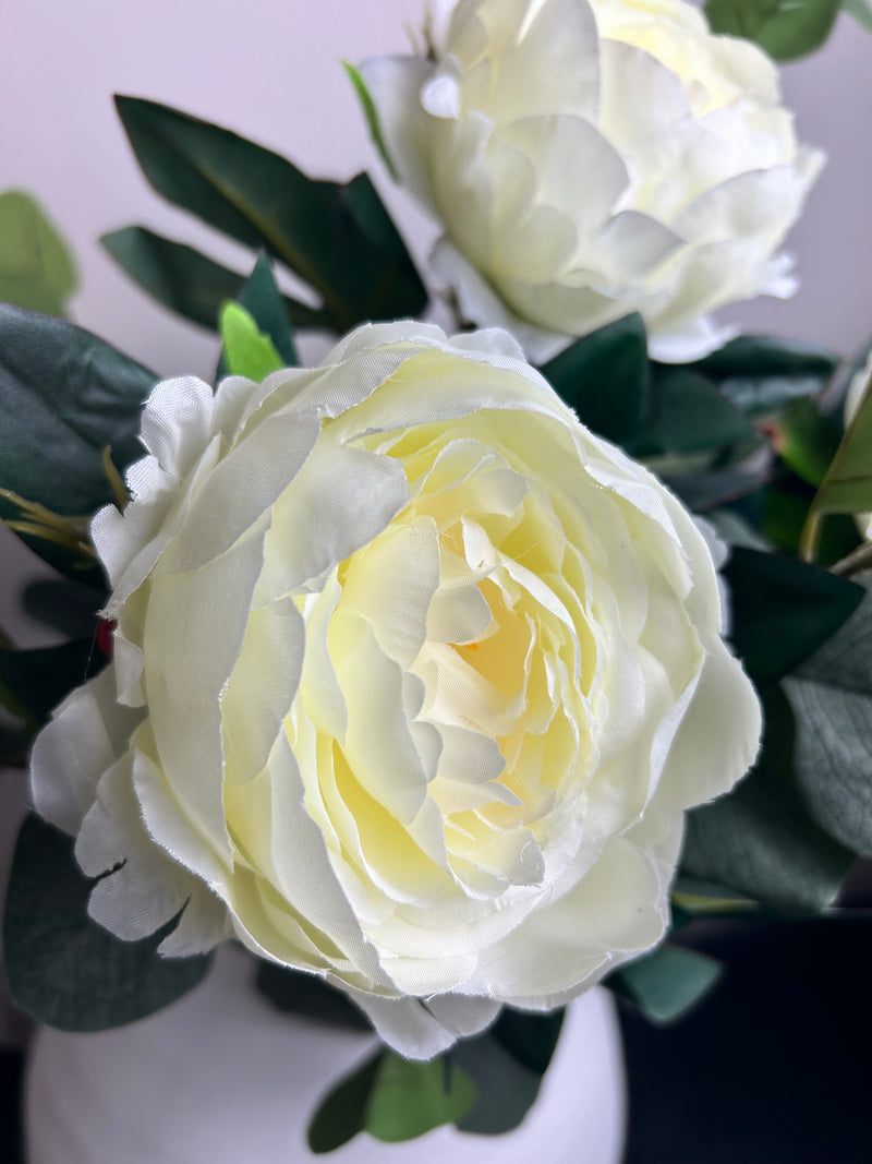 Cream Off White leafy Peony Stem