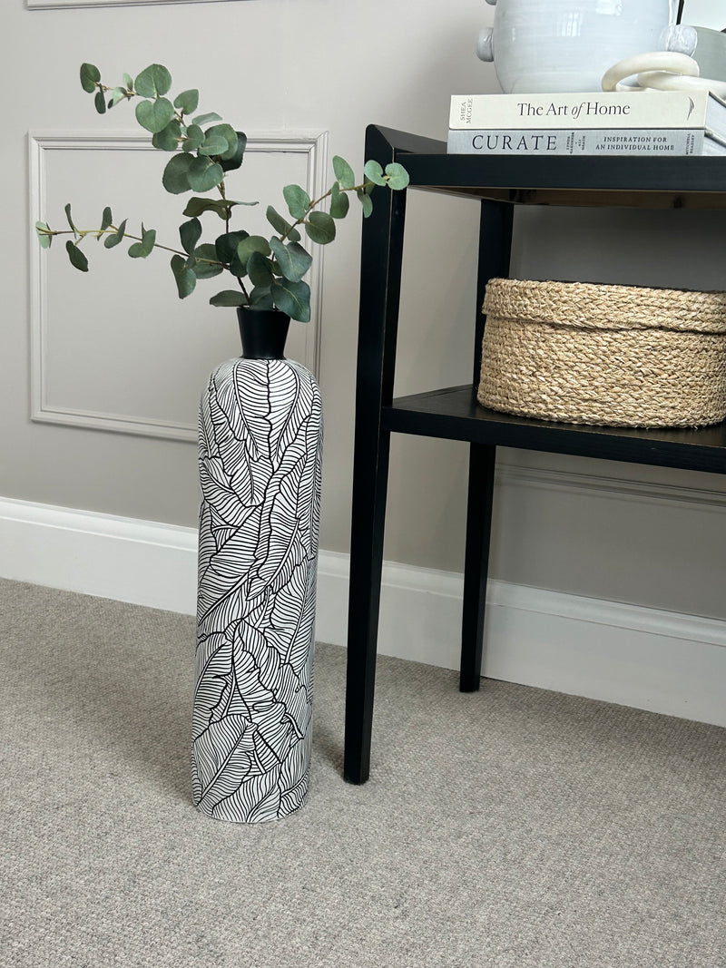 Brown and white textured wood look round vase