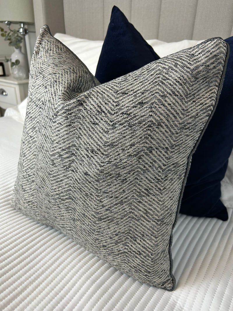 Grey ripple textured cushion with Charcoal piping 45cm