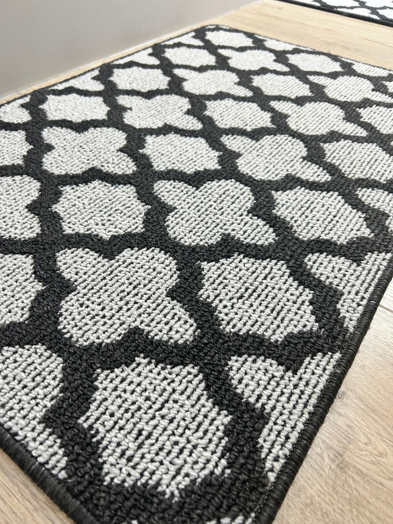 Charcoal Tile print washable door mat rug 3 sizes