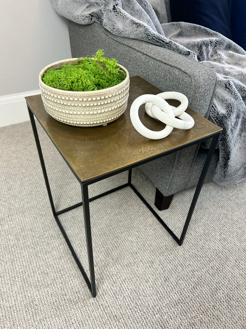 Antique Gold brass Square Metal Topped Side Table, 3 Sizes