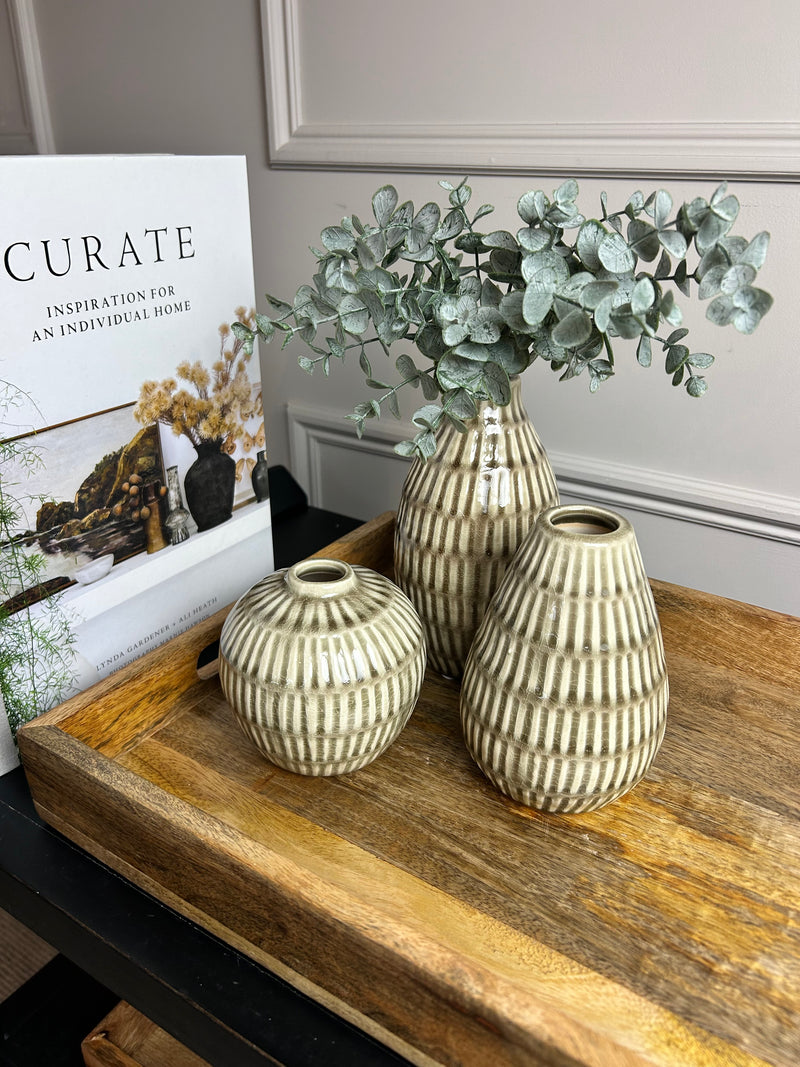 Taupe/Green textured vases 3 sizes