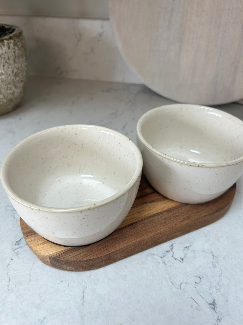 Double Ceramic Bowls on Tray