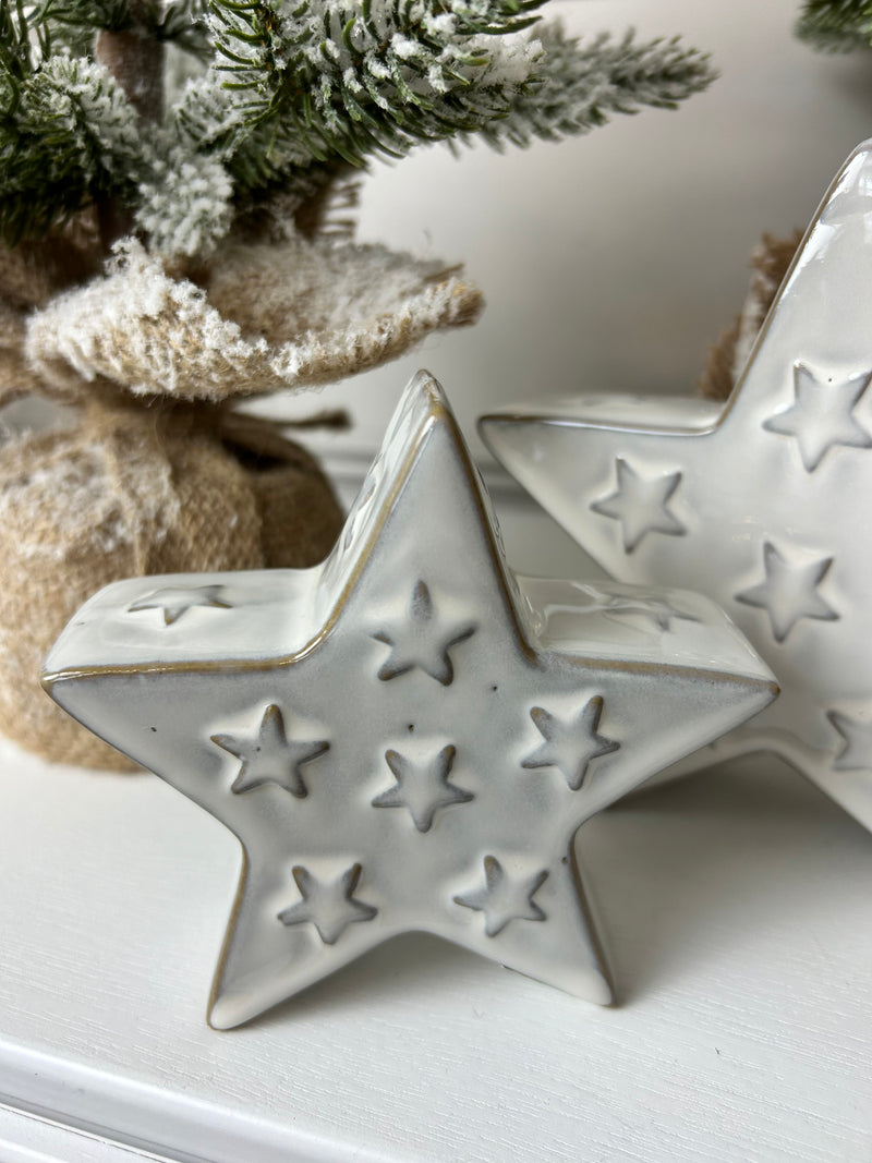 Reactive glaze embossed ceramic star 2 sizes