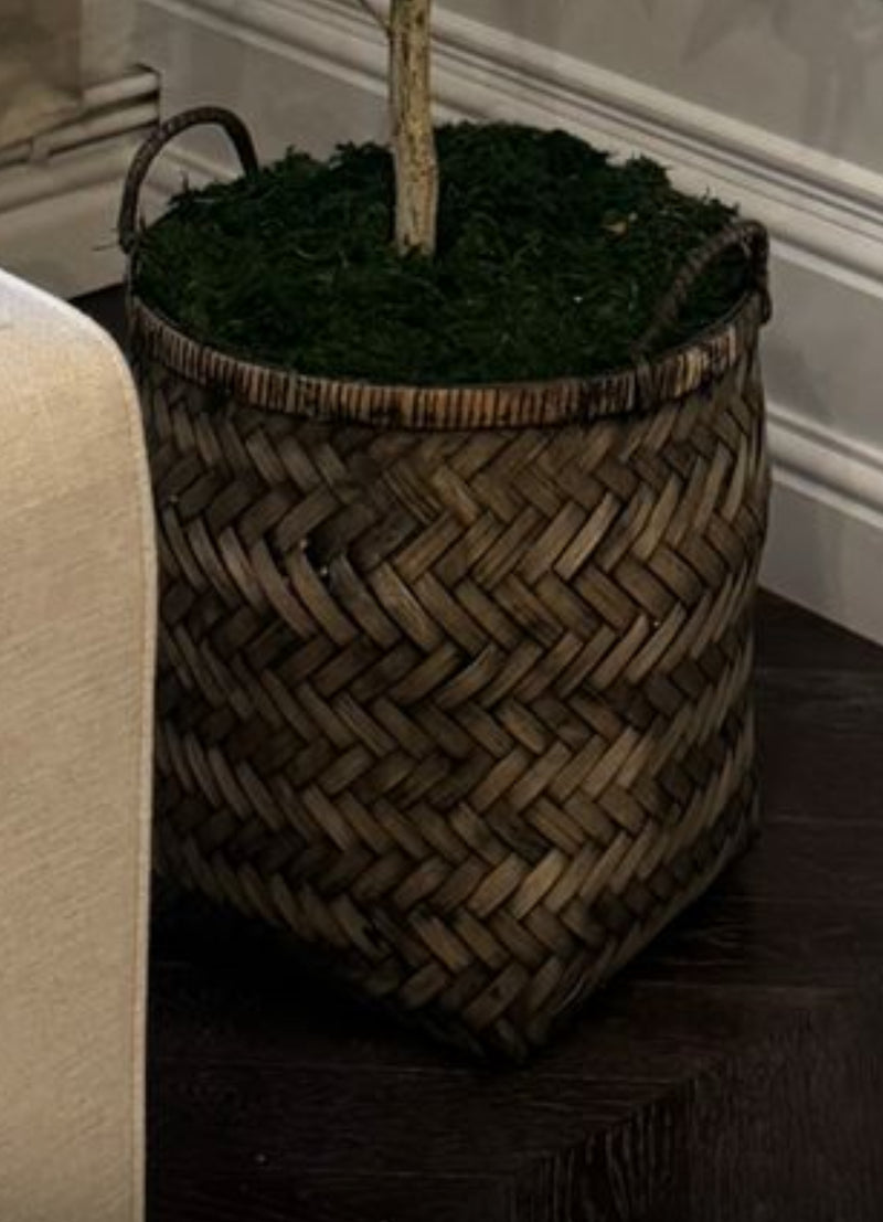 Distressed Bamboo Basket With Handles