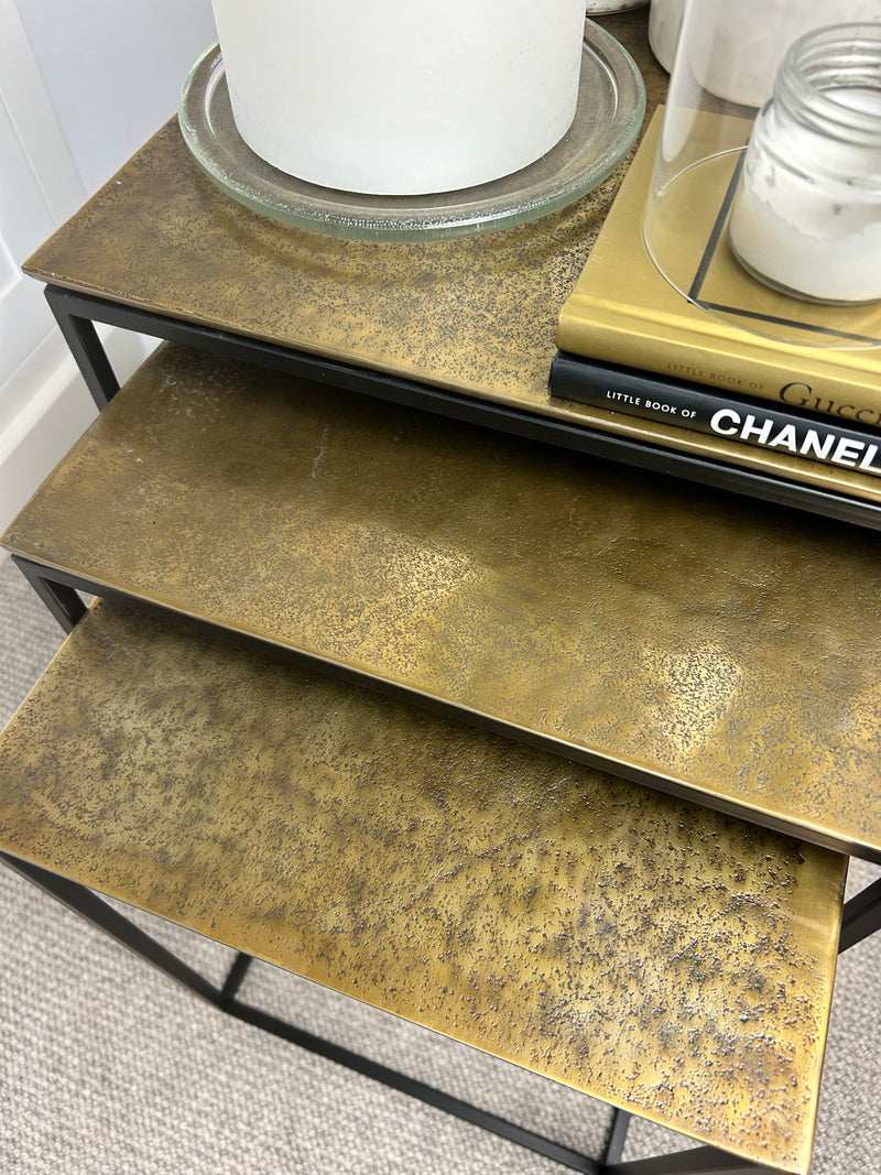 Antique Gold brass Square Metal Topped Side Table, 3 Sizes