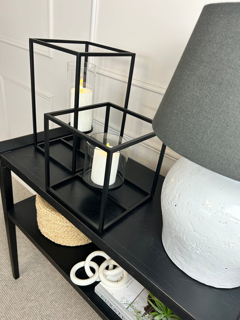 Framed windlight black metal candle holder 2 sizes