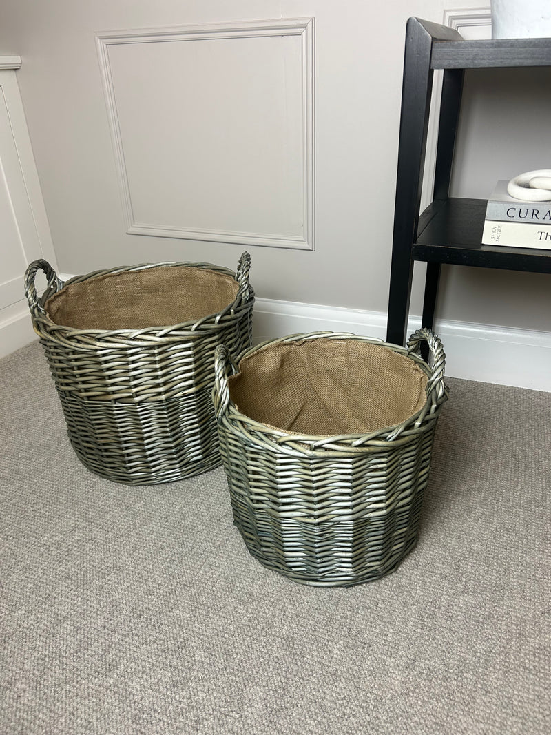 Washed finish Straight sided handled lined basket 2 sizes