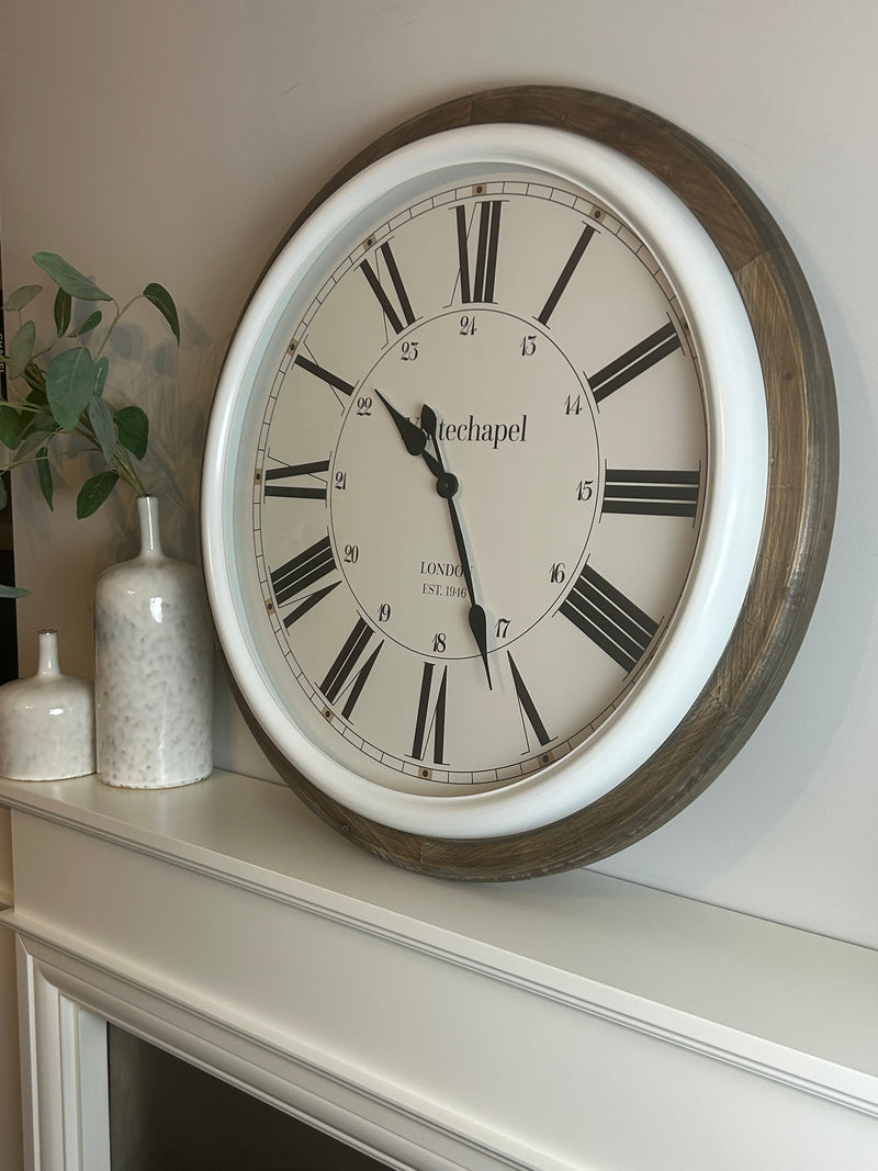 Round Wood and White Clock 68cm