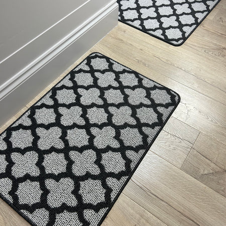 Tile print washable door mat rug 50x75 charcoal