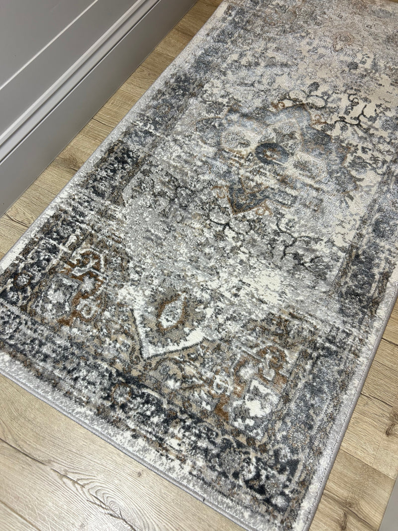 Alexandra 80x150cm traditional print rug grey natural brown