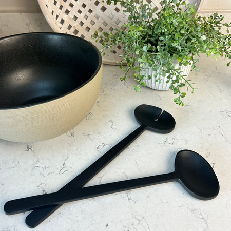 Black mango wood salad servers