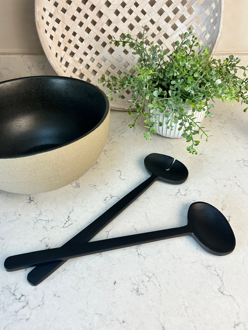 Black mango wood salad servers