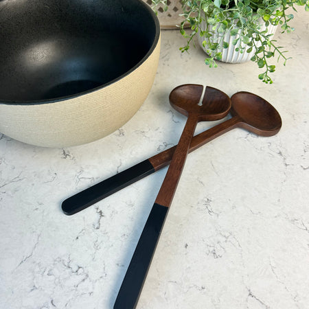 Lena dark wood black salad servers