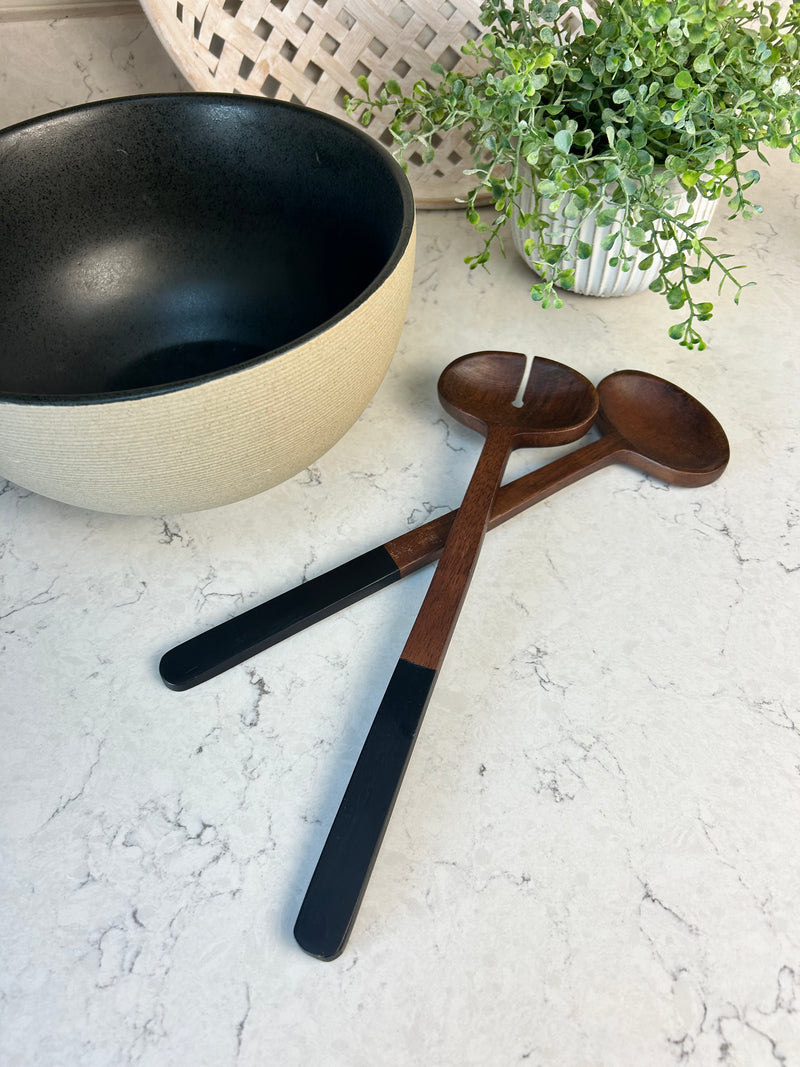 Lena dark wood black salad servers