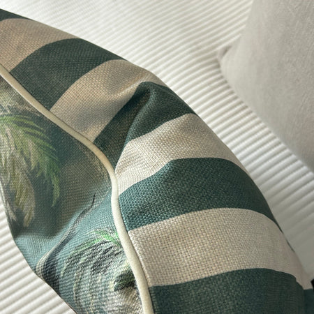 Mona Animal monkey & Stripe Green Reversible Cushion luxury piped soft mint green 45cm