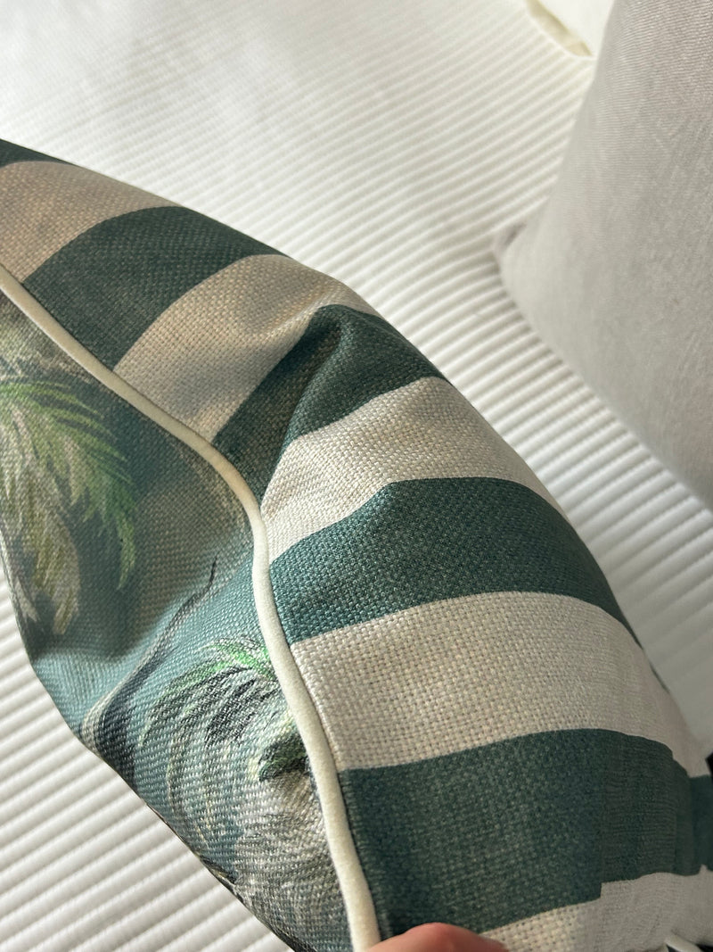 Mona Animal monkey & Stripe Green Reversible Cushion luxury piped soft mint green 45cm