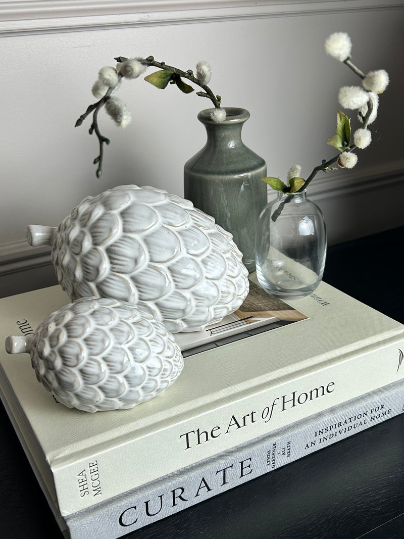 White ceramic pine cone 2 sizes