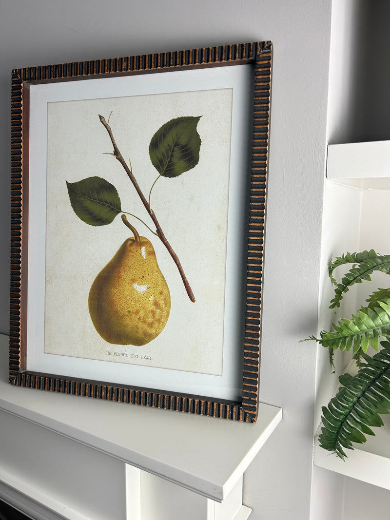 Textured brown bronze brass look Framed pear print 4 styles