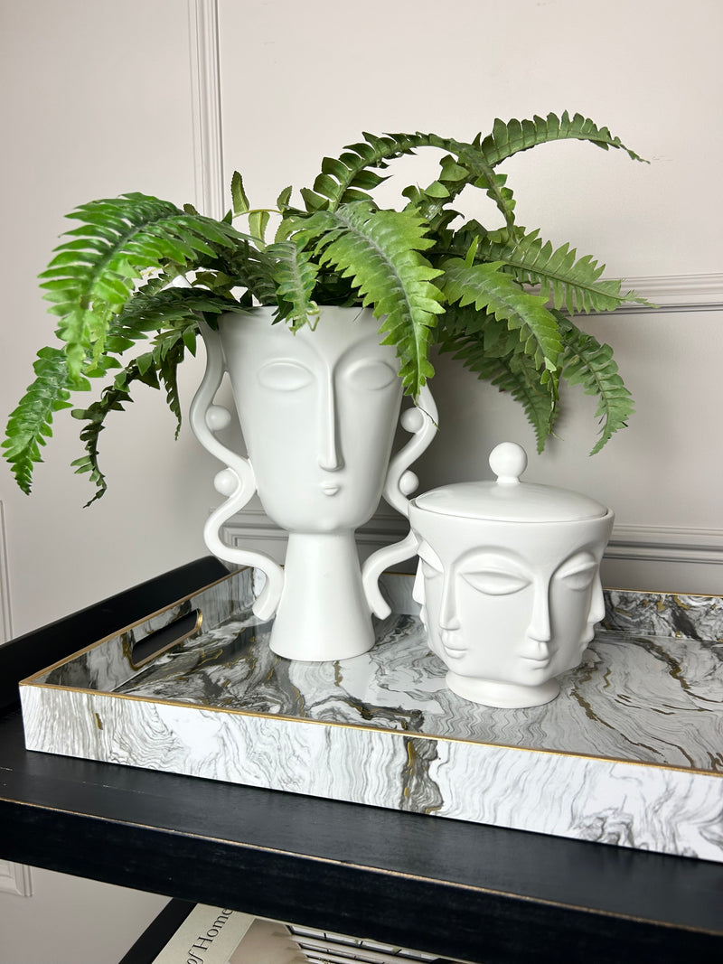 Ceramic white face urn vase