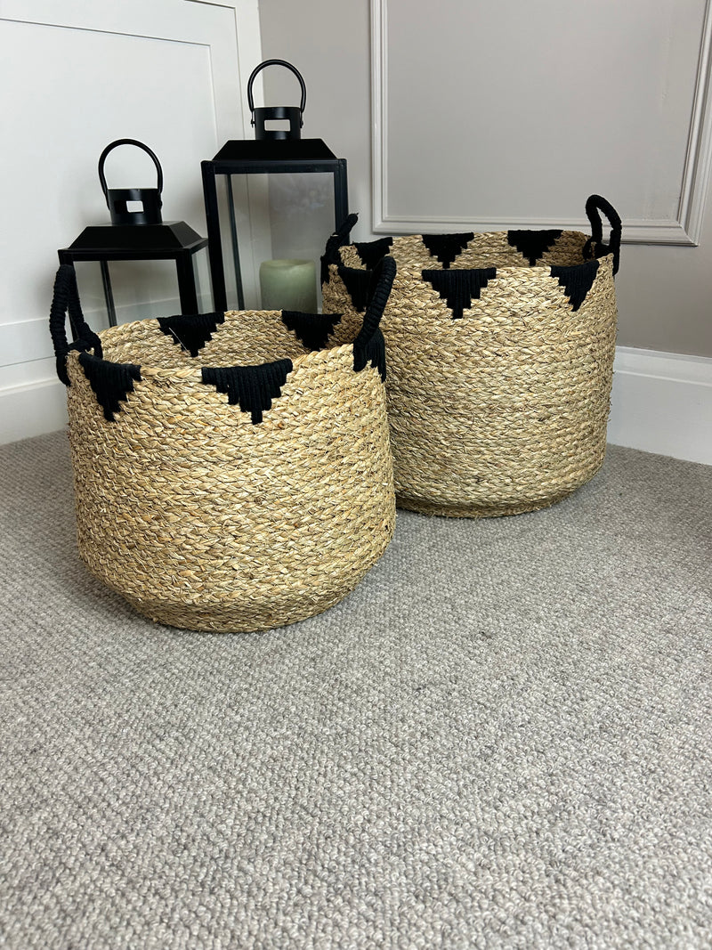 Natural black seagrass handle basket 2 sizes