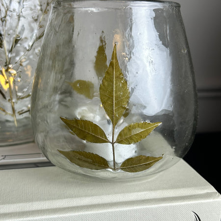 Leaf detail embossed candle holder 11cm