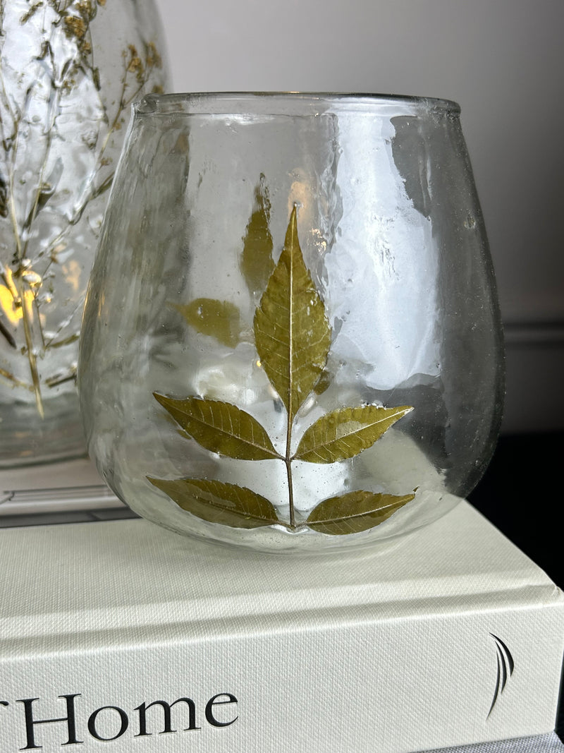 Leaf detail embossed candle holder 11cm