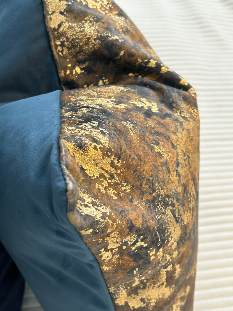 Brazen Blue gold bronze metallic textured luxury feather filled cushion