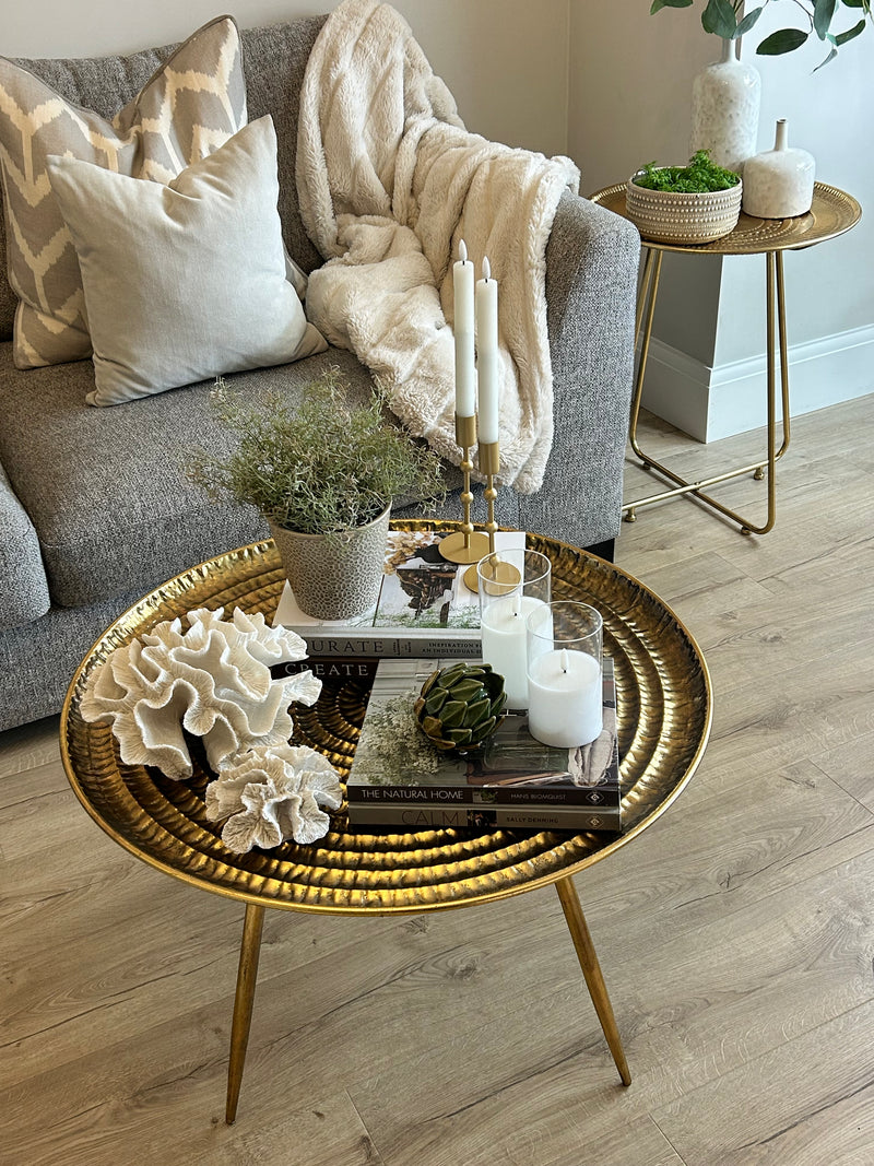 Antique Gold Embossed Round Side Table