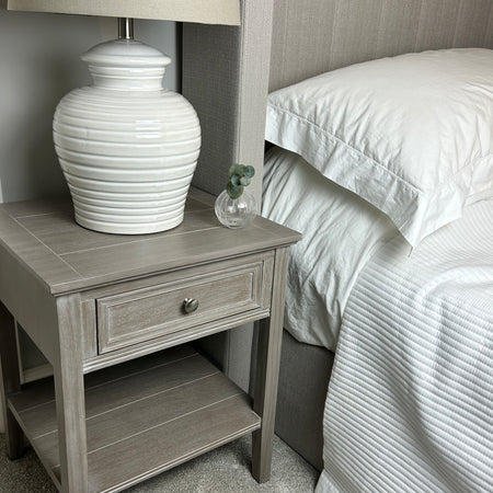 Serene washed wood one drawer side table bedside