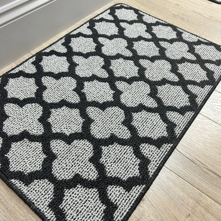 Tile print washable door mat rug charcoal 67x100