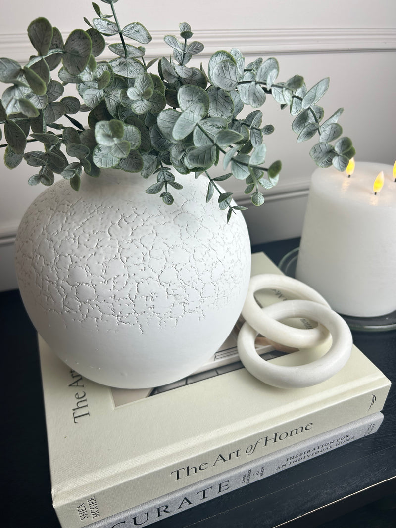 White Round Shaped Terracotta Clay crackle Vase