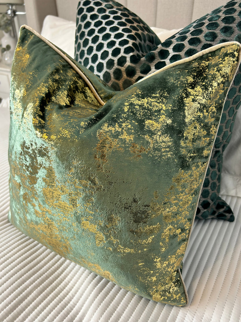 Paul Moneypenny Green Gold Feather Filled 45cm luxury Cushion