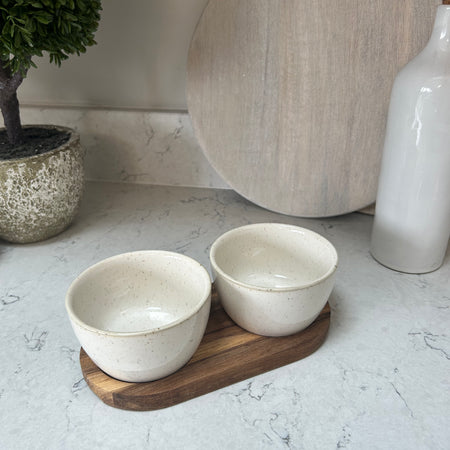 Double Ceramic Bowls on Tray