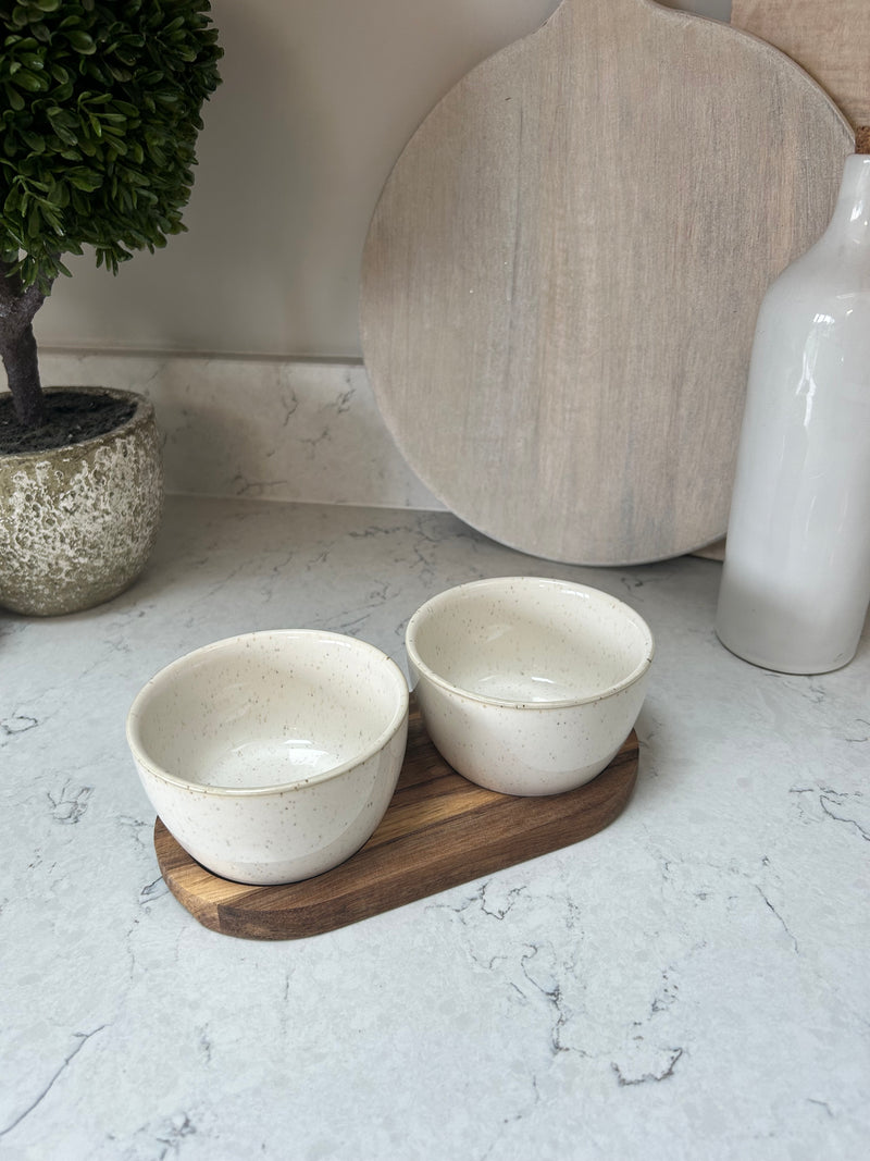 Double Ceramic Bowls on Tray