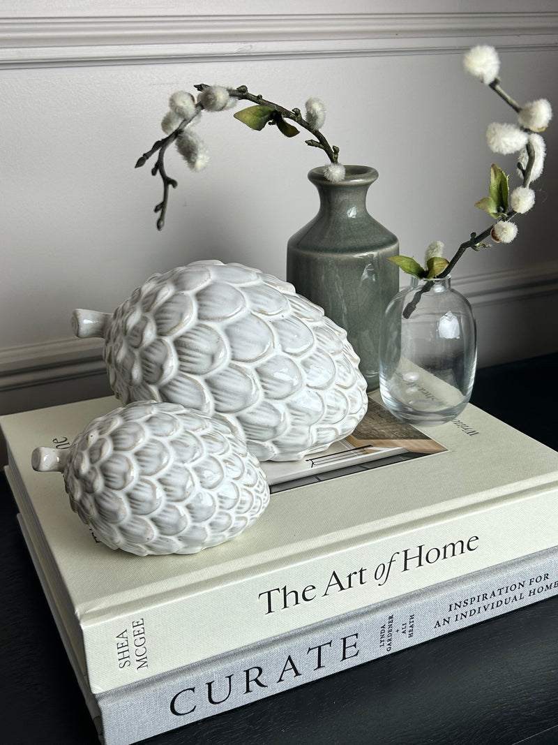 White ceramic pine cone 2 sizes