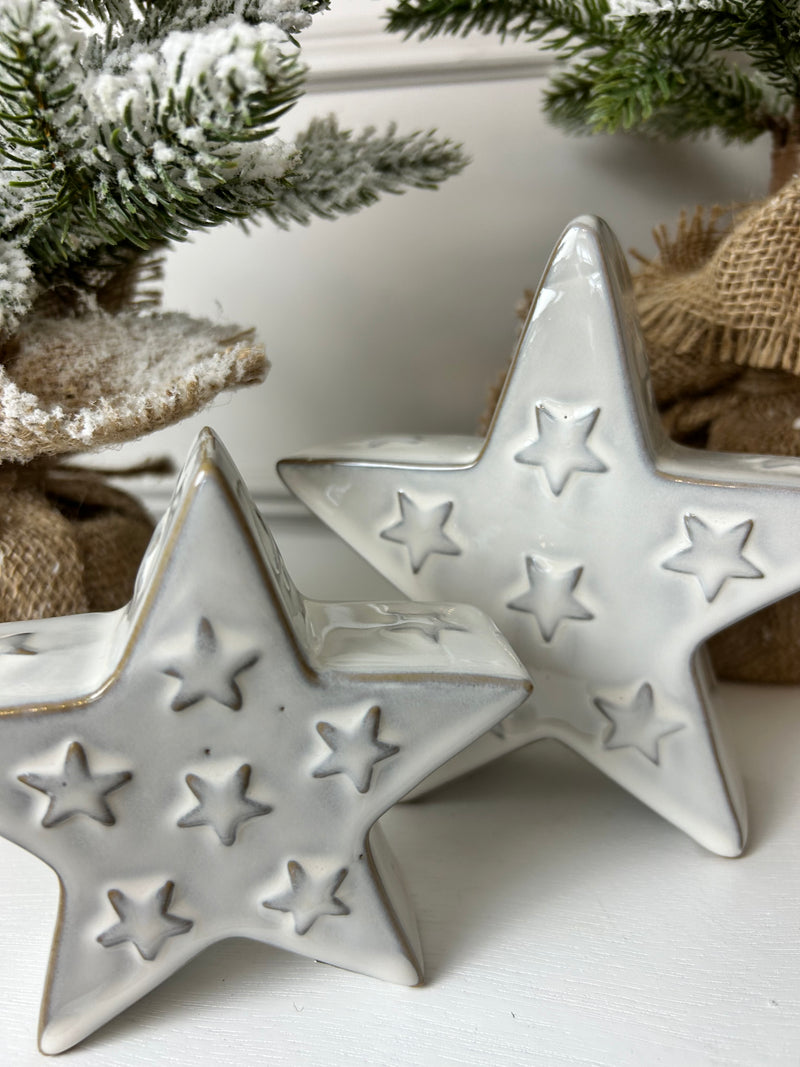 Reactive glaze embossed ceramic star 2 sizes