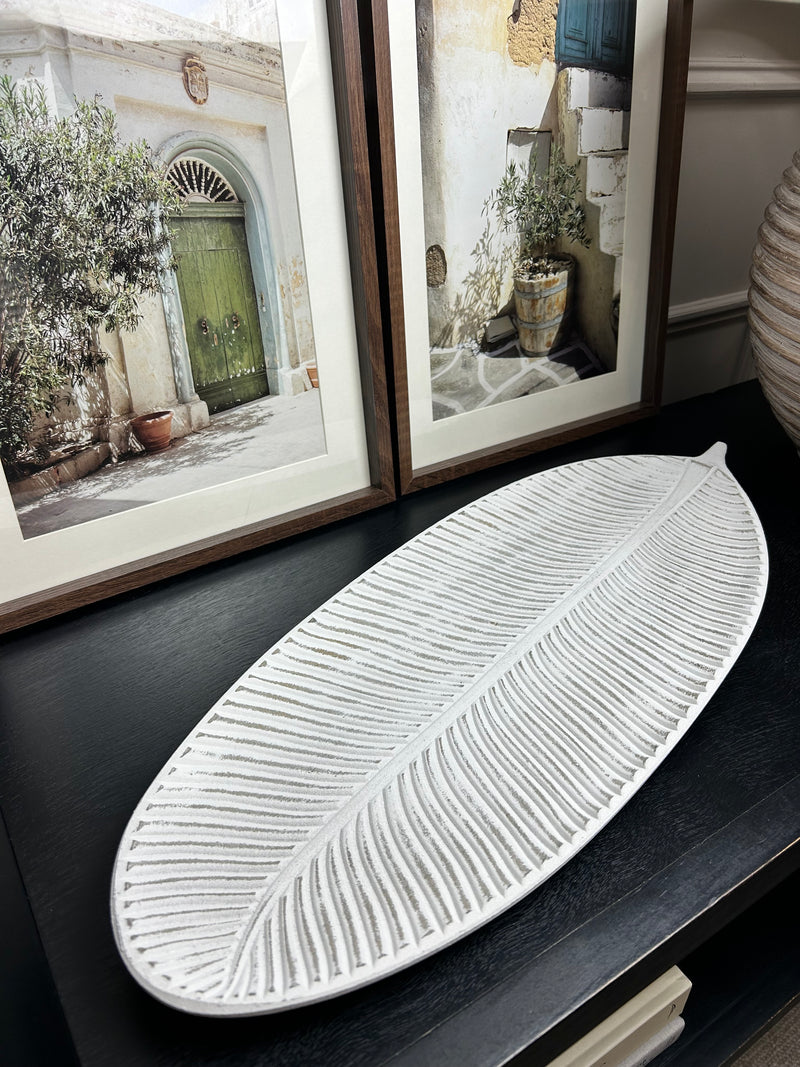 Extra Large white decorative leaf tray bowl plate dish