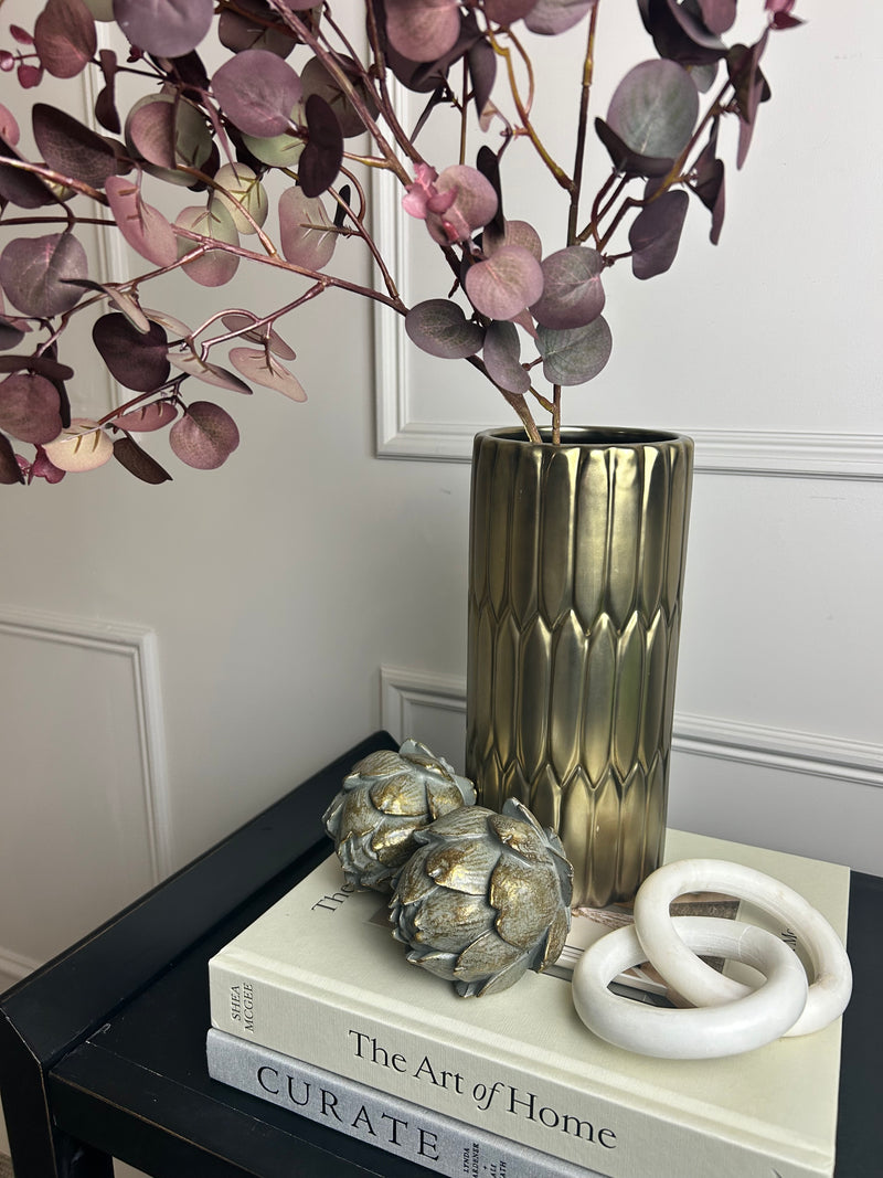 Gold textured ceramic vase