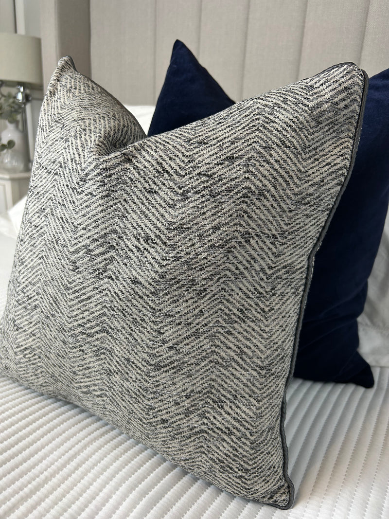 Grey ripple textured cushion with Charcoal piping 45cm