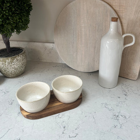 Double Ceramic Bowls on Tray