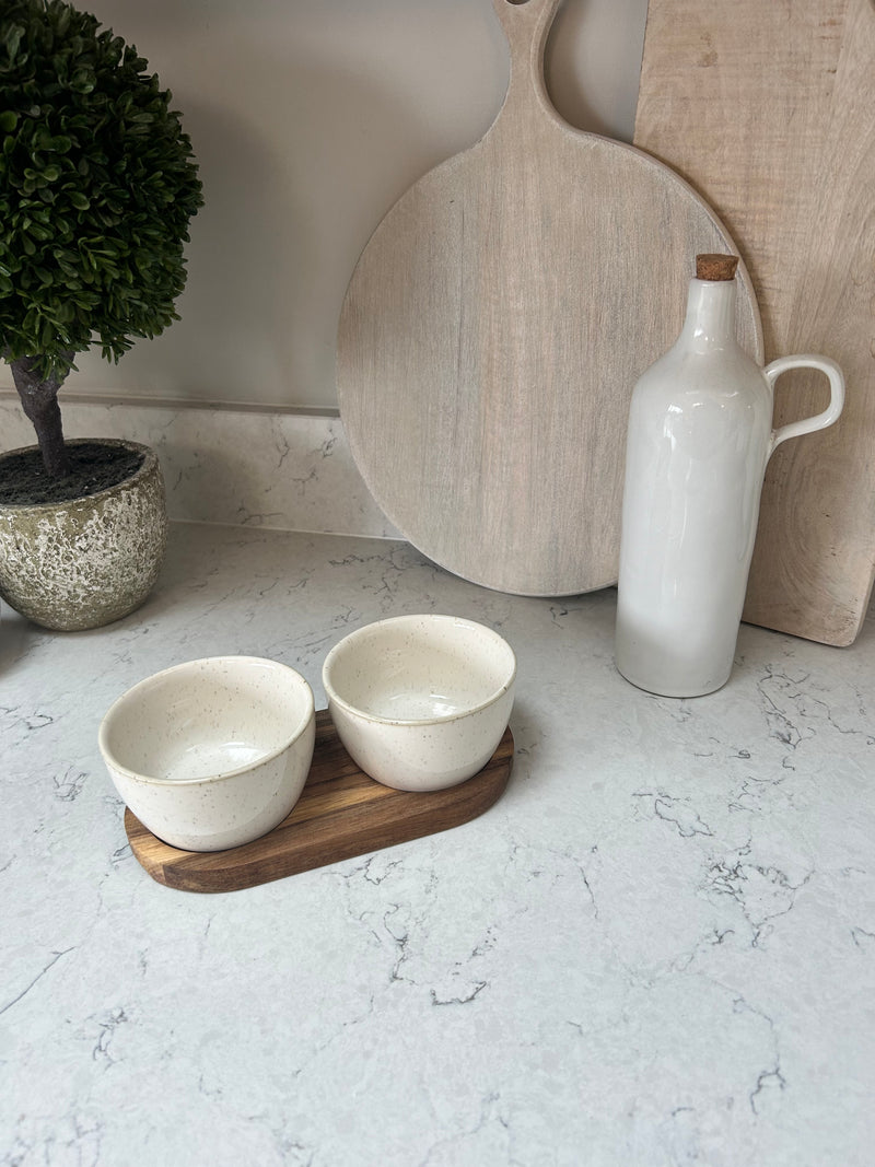 Double Ceramic Bowls on Tray