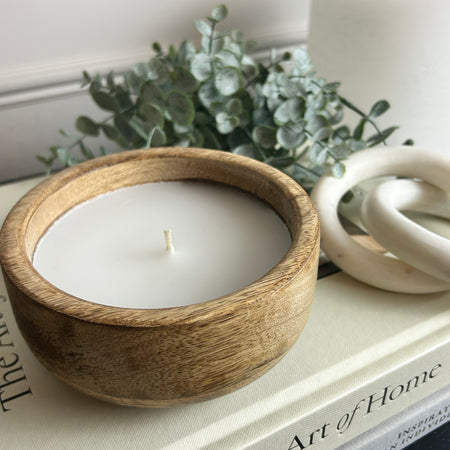 Mango Wood Round Filled Candle 12cm