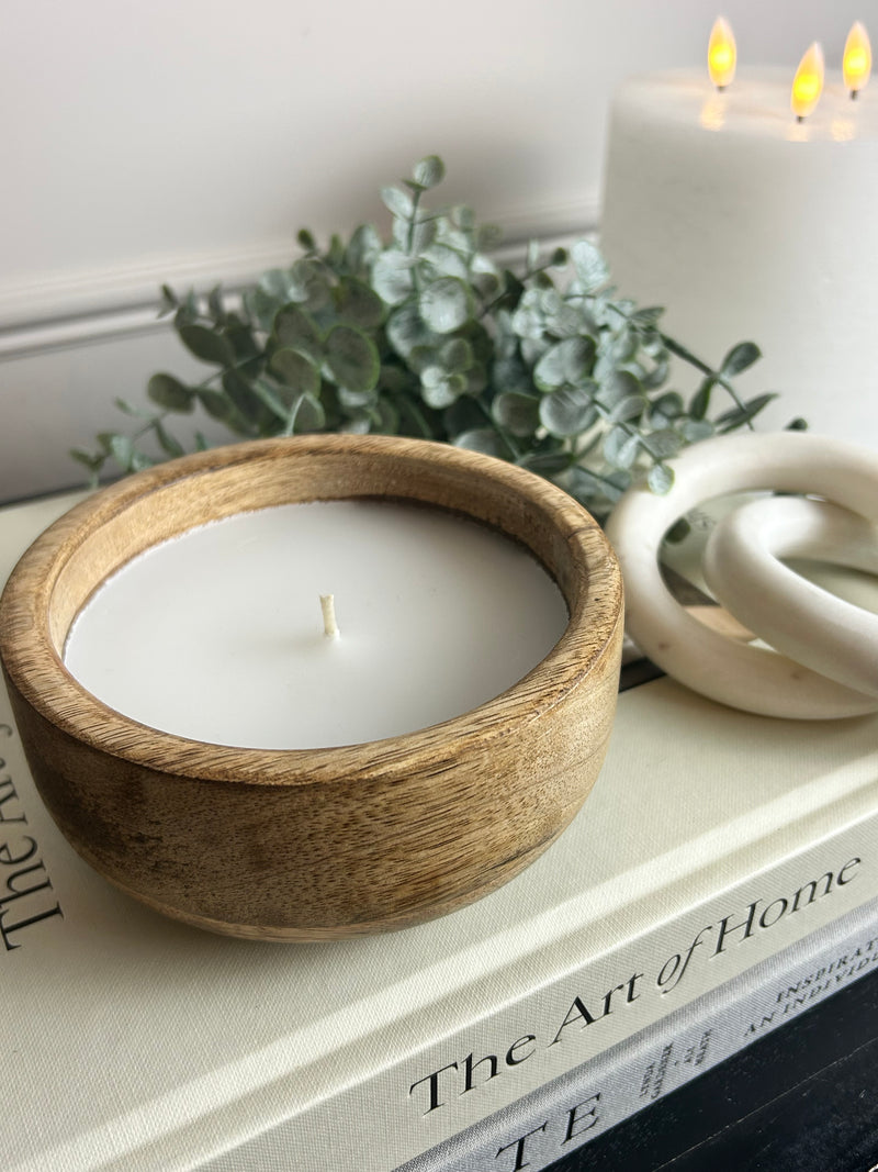 Mango Wood Round Filled Candle 12cm