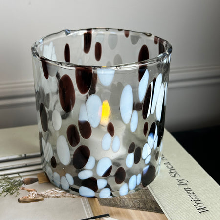 Speckled recycled glass candle holder