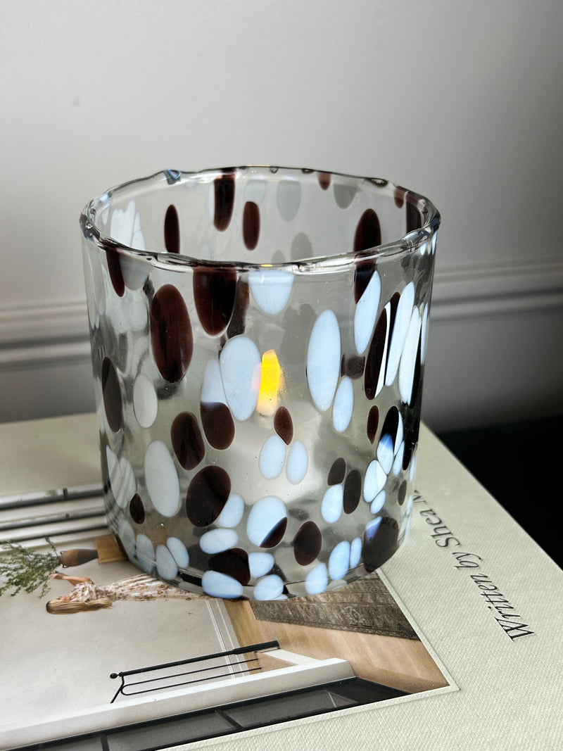 Speckled recycled glass candle holder