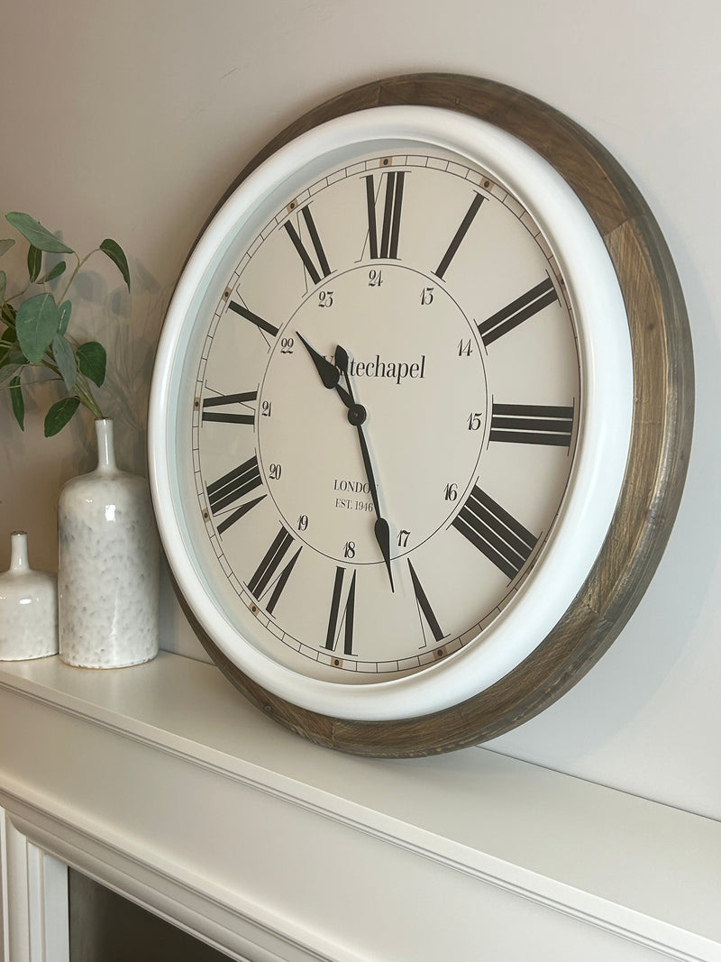 Round Wood and White Clock 68cm