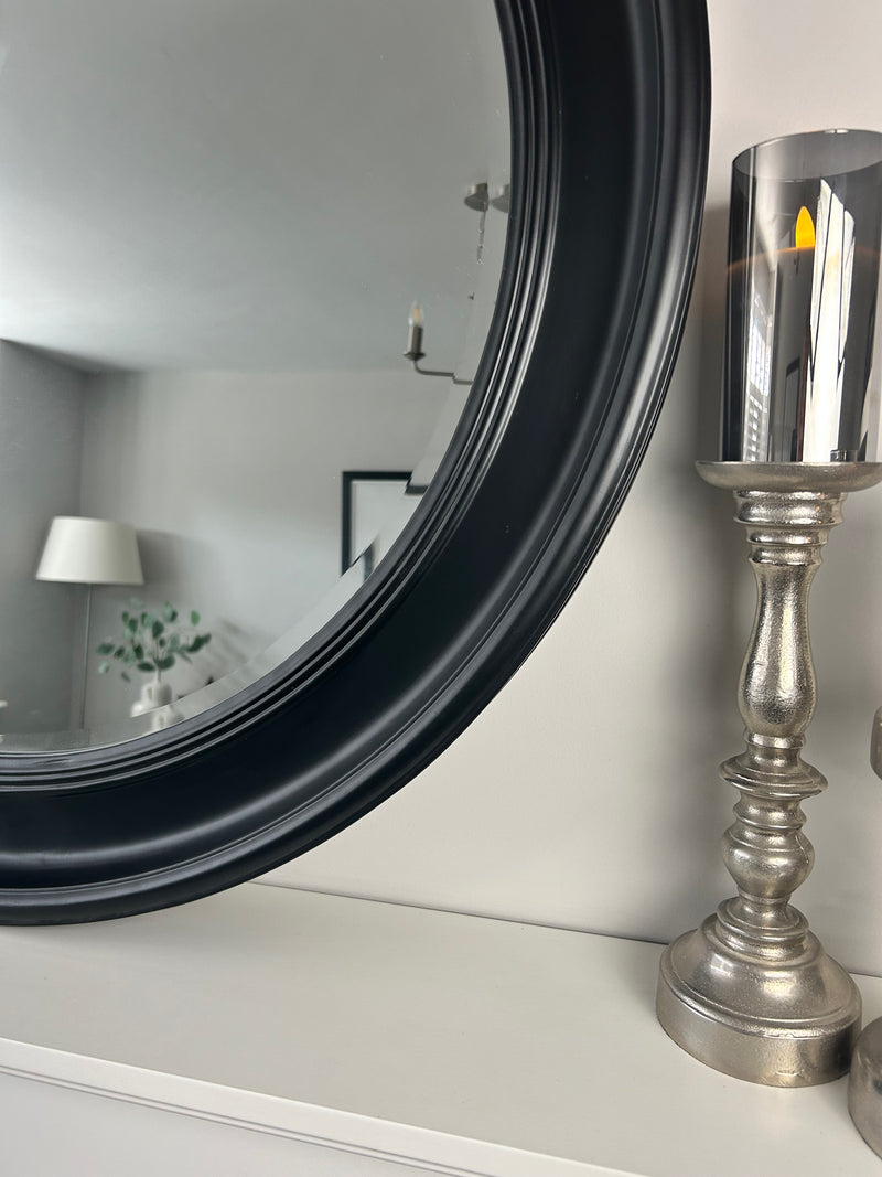 Black wood round framed mirror 90cm