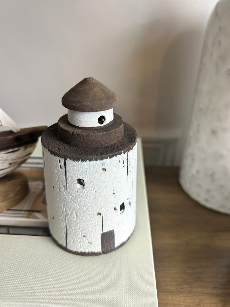 Rustic wooden lighthouse